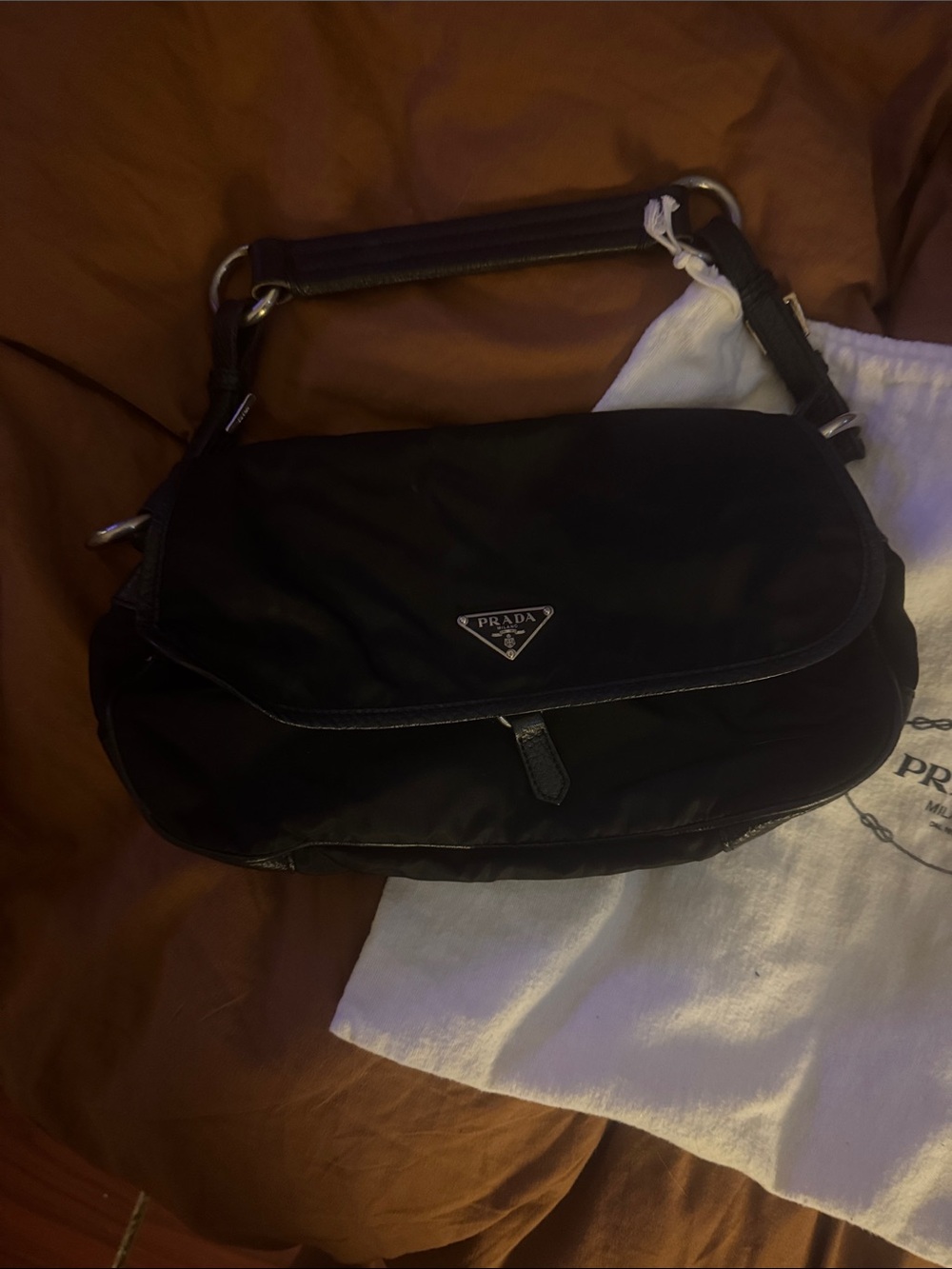Prada Black Nylon Shoulder Hobo Bag with Silver Hardware Vintage